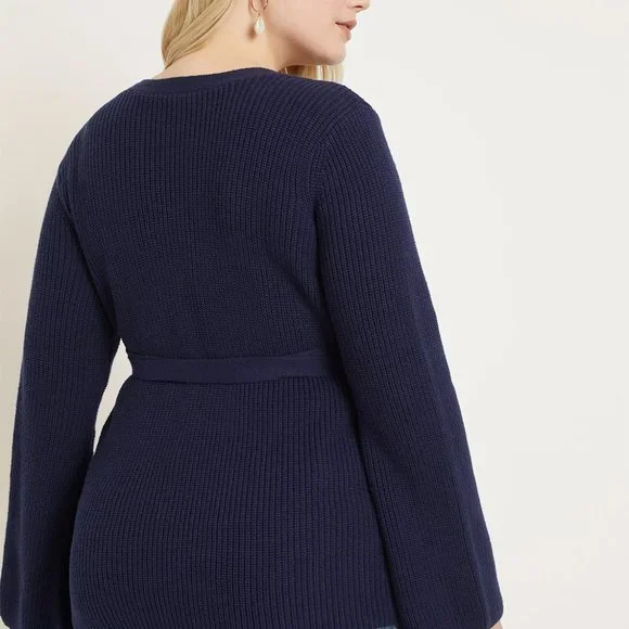 NWOT Eloquii Navy Knit Wrap Sweater - Picture 3 of 8